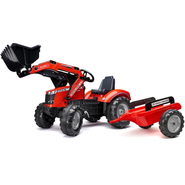 Traktor Massey Ferguson s přívěsem červený na pedály