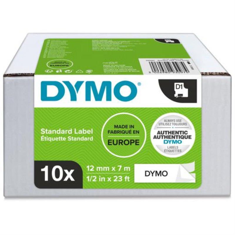 Dymo D1 - originální polyesterová páska - 12 mm × 7 m, černo-bílá, 10 ks