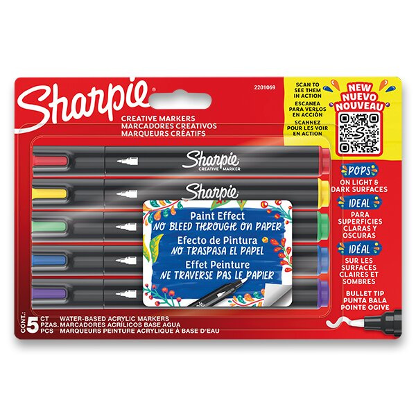 Akrylový popisovač Sharpie Acrylic Marker Bullet sada 5 barev Sharpie