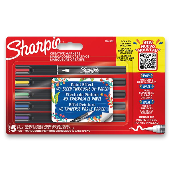 Akrylový popisovač Sharpie Acrylic Marker Brush sada 5 barev Sharpie