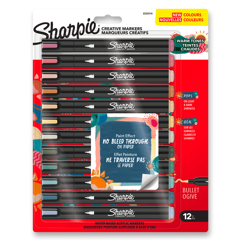 Akrylový popisovač Sharpie Acrylic Marker Bullet Fine Warm Tones - 12ks Sharpie