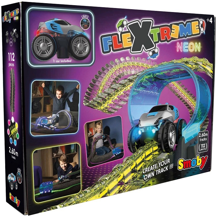 Smoby Neonová autodráha SMOBY Flextreme se startovací sadou do auta