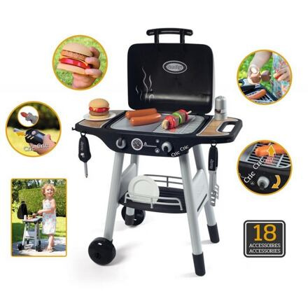 Smoby 24497 kuchyňka Barbecue gril černo-stříbrný na kolečkách se 17 doplňky