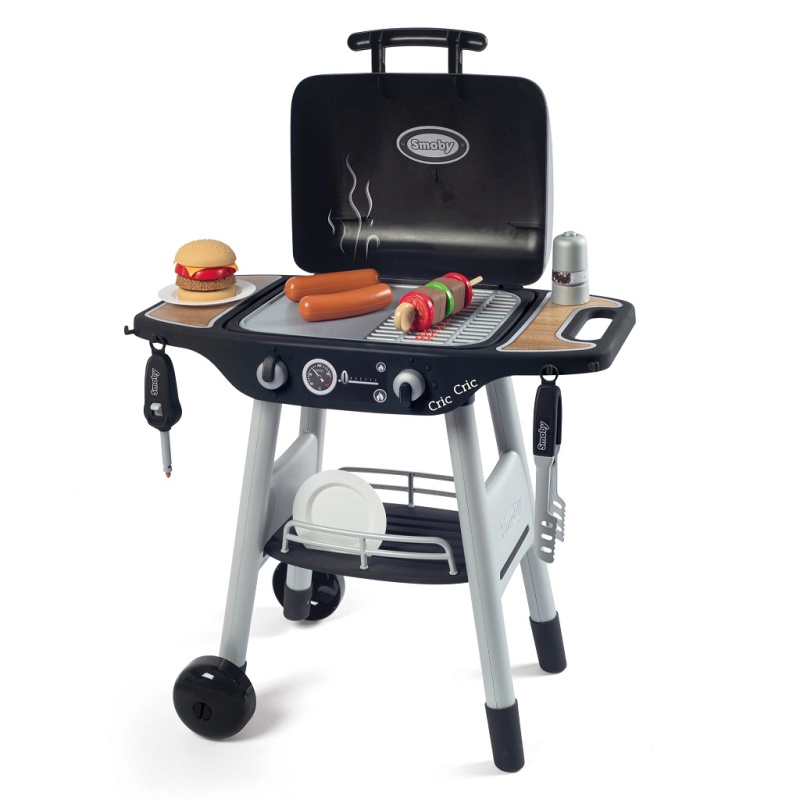 Smoby 24497 kuchyňka Barbecue gril černo-stříbrný na kolečkách se 17 doplňky