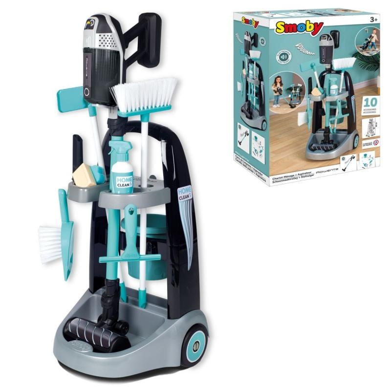 Smoby Set úklidový vozík s elektronickým vysavačem Cleaning Trolley Vacuum Cleaner a žehlicí prkno se žehličkou