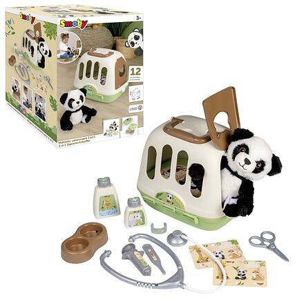 Smoby Veterinární kufřík s přenosným boxem 2v1 Veterinary Case s plyšovou pandou a lékařskými pomůckami 12 doplňků