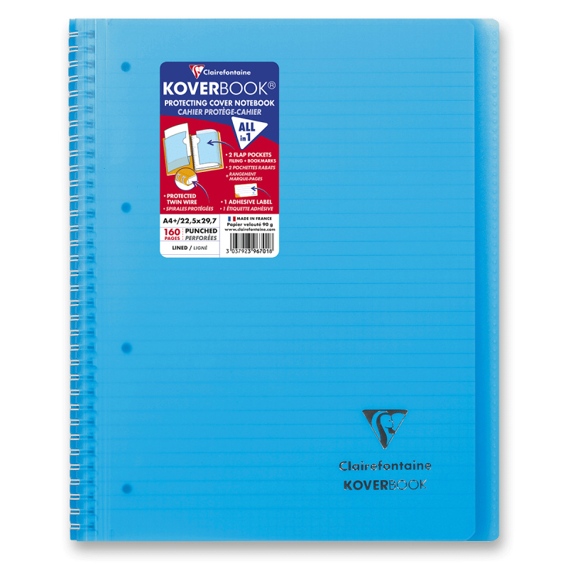 Clairefontaine Koverbook - kroužkový blok - A4, 80 l., linkovaný, mix barev