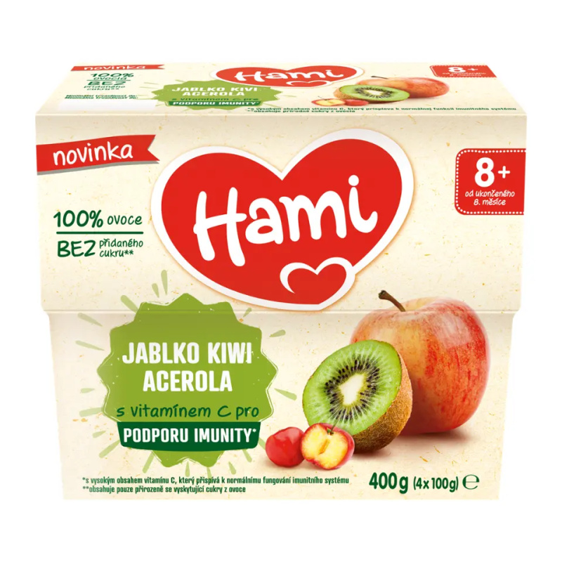 Hami 100% ovoce Jablko kiwi a acerola 8m+ 4x100 g