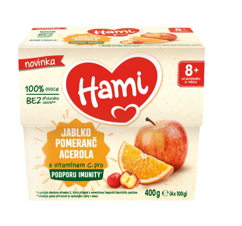 Hami Ovocný příkrm jablko, pomeranč, acerola (4×100 g)