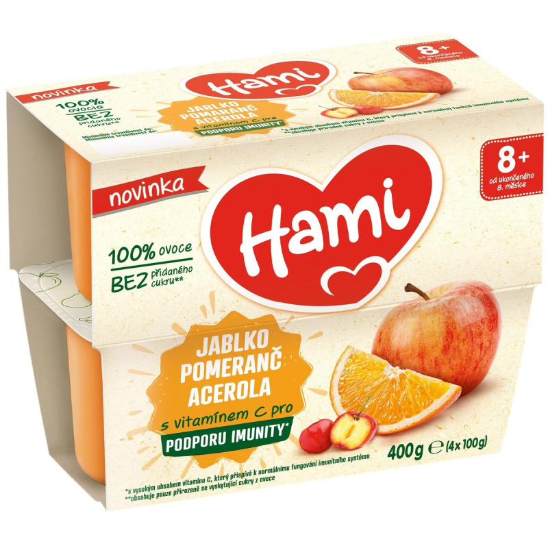 Hami Ovocný příkrm jablko, pomeranč, acerola (4×100 g)