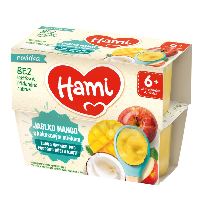 Hami Ovocný příkrm jablko mango s kokosovým mlékem (4×0,95 kg)
