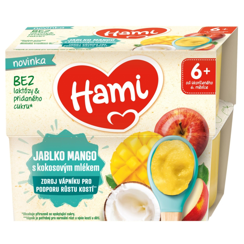 Hami Ovocný příkrm jablko mango s kokosovým mlékem (4×0,95 kg)