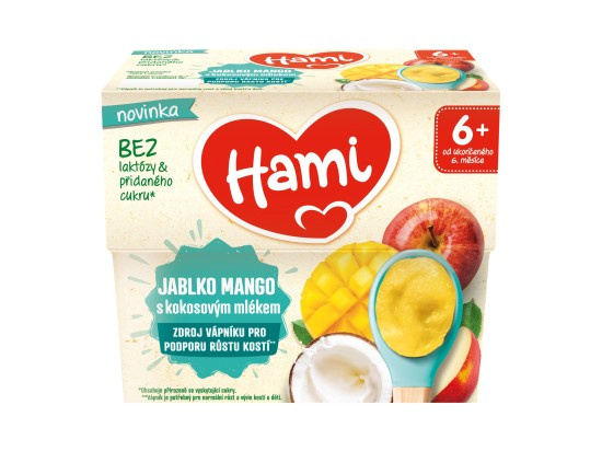 Hami Ovocný příkrm jablko mango s kokosovým mlékem (4×0,95 kg)