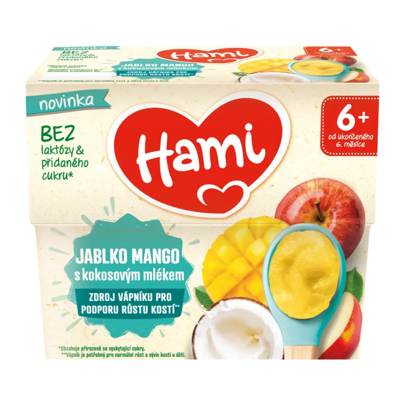 Hami Ovocný příkrm jablko mango s kokosovým mlékem (4×0,95 kg)