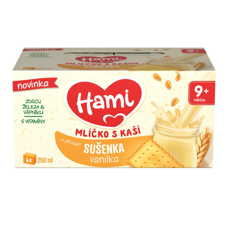 Hami Mlíčko s kaší s příchutí sušenka-vanilka (4×0,25 l)