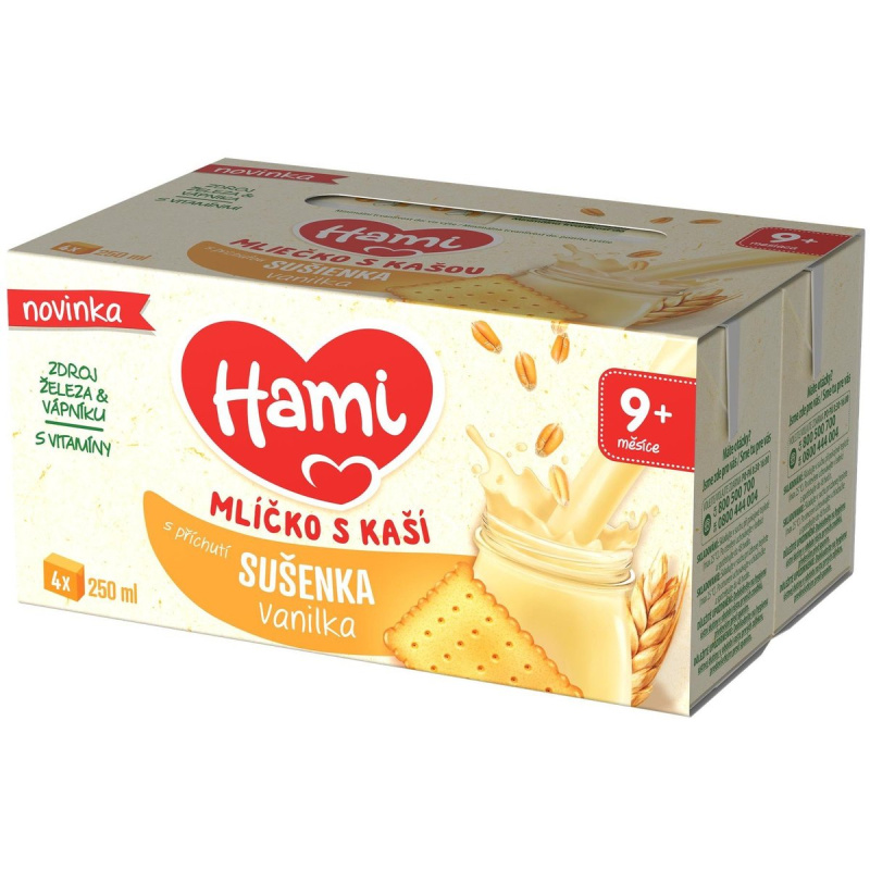 Hami Mlíčko s kaší s příchutí sušenka-vanilka (4×0,25 l)