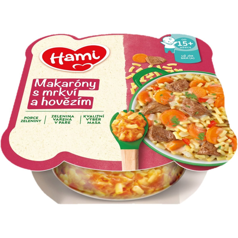 Hami Příkrm masozeleninový talířek makaróny s mrkví a hovězím