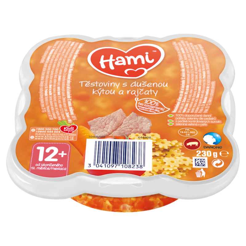 Hami Příkrm těstoviny s dušenou kýtou a rajčaty
