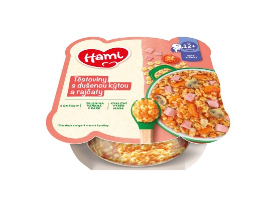 Hami Příkrm těstoviny s dušenou kýtou a rajčaty