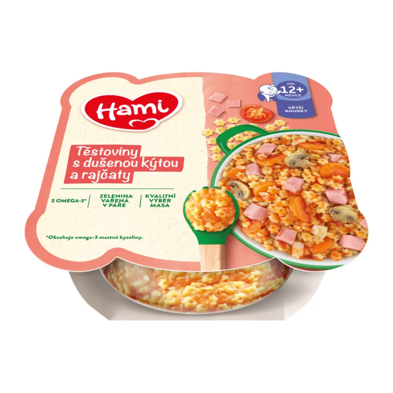 Hami Příkrm těstoviny s dušenou kýtou a rajčaty