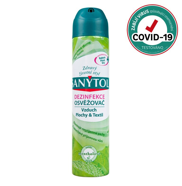 Sanytol Dezinfekční osvěžovač vzduchu ve spreji, povrchů a textilií s vůní mentolu, 300 ml
