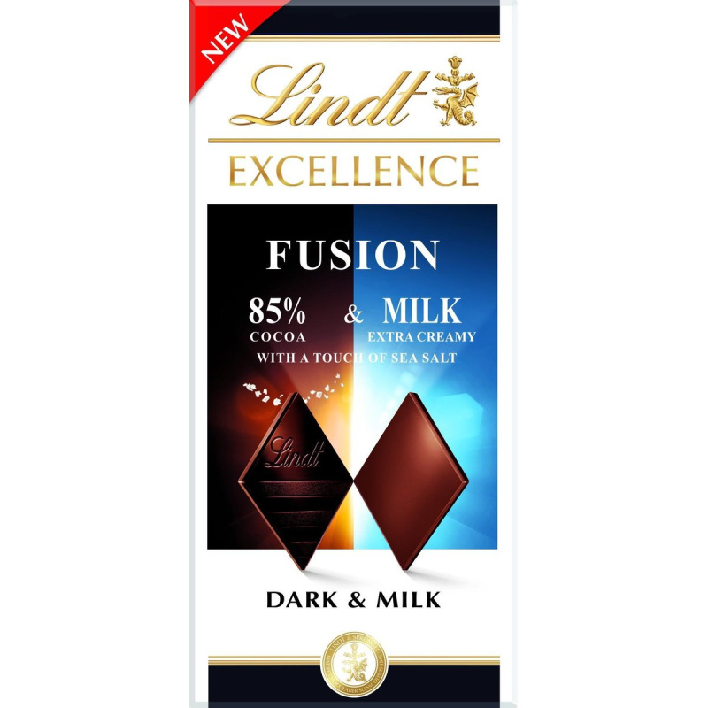 Lindt EXCELLENCE Extra hořká čokoláda s mořskou solí a mléčná čokoláda