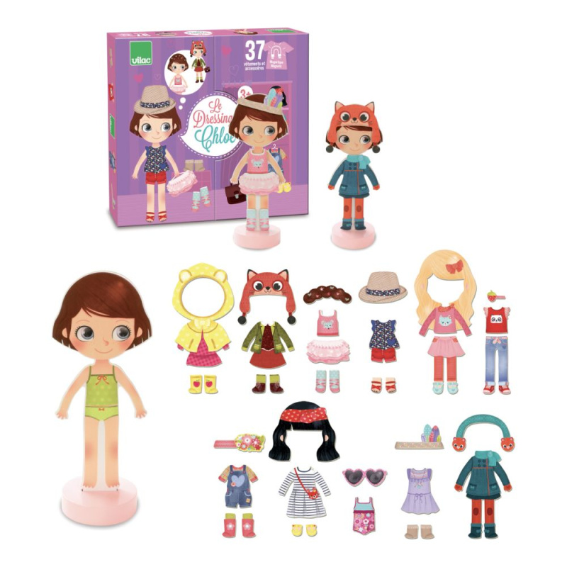 Vilac Dřevěné magnety oblékání panenka Chloe