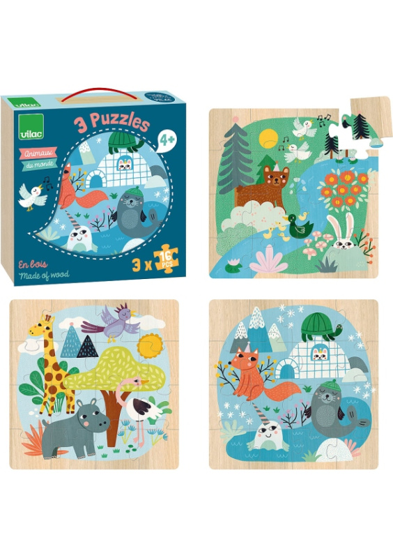 Vilac Dřevěné puzzle Světová zvířata