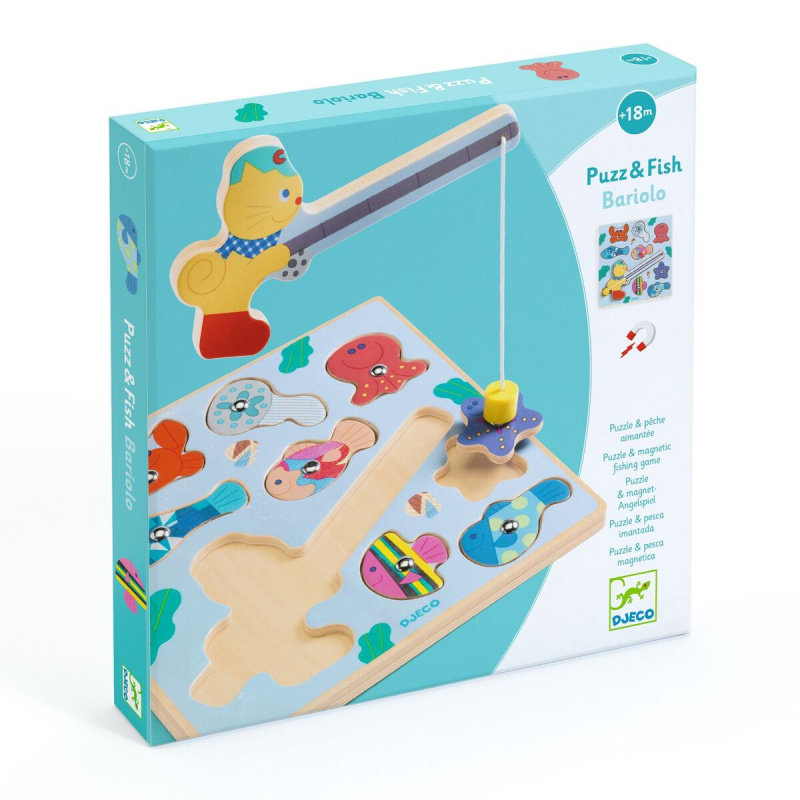 DJECO Vkládací puzzle Rybolov s kočičkou
