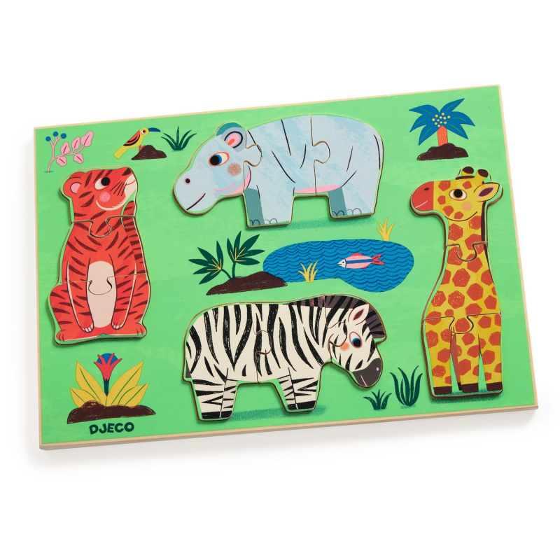 Zvieratká savany (Coucou Tiger): Puzzle vkladacie drevené - puzzle z kategorie Maxi dílky
