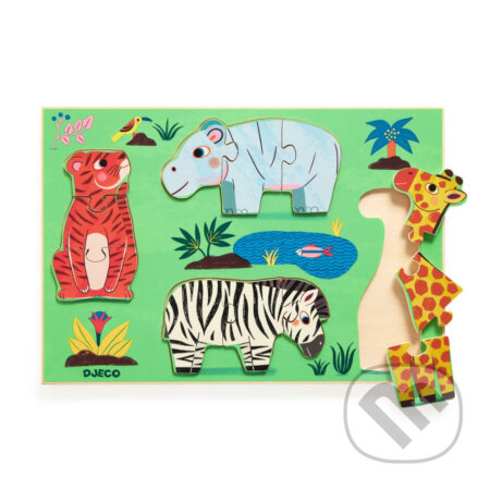 Zvieratká savany (Coucou Tiger): Puzzle vkladacie drevené - puzzle z kategorie Maxi dílky