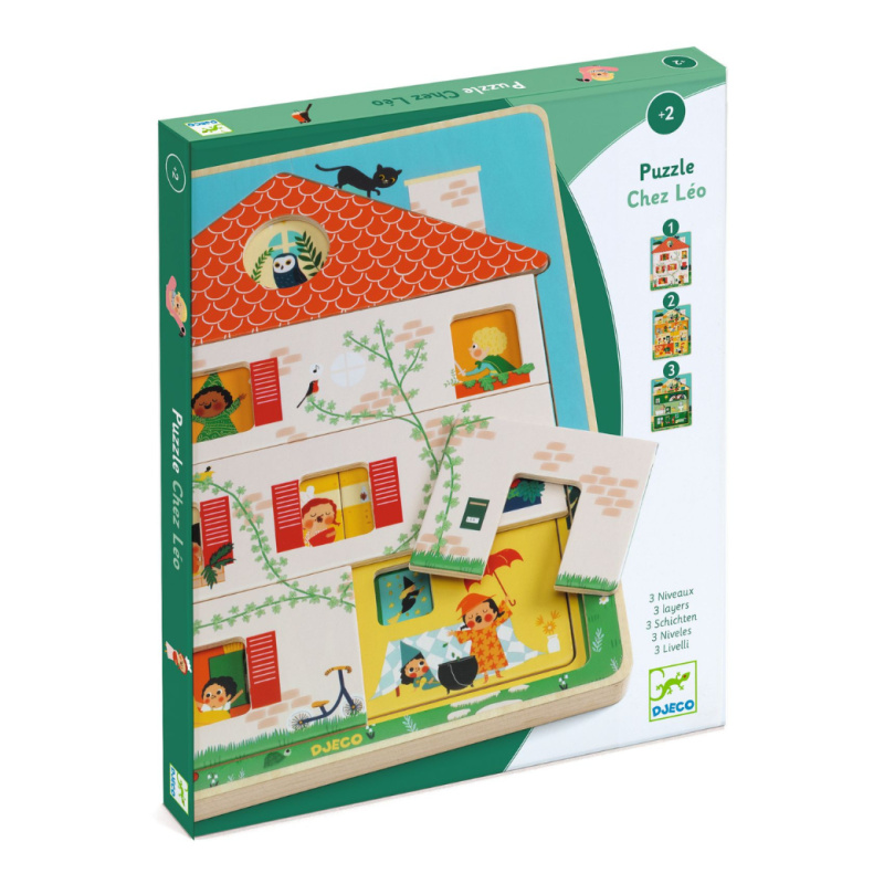 DJECO Dřevěné puzzle Domeček Chez Léo