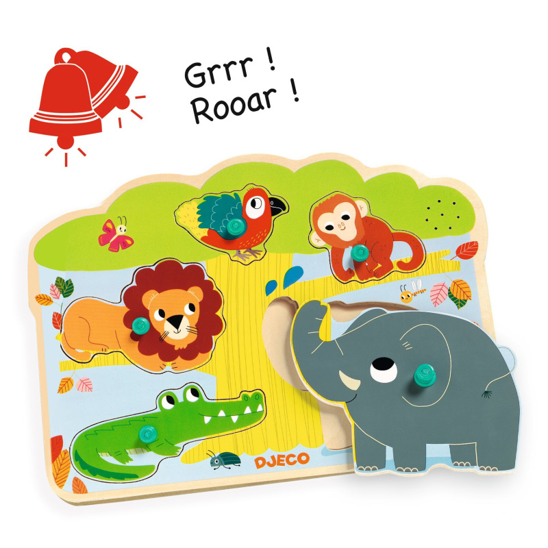 Vkládací puzzle Zvířátka z džungle se zvuky Djeco