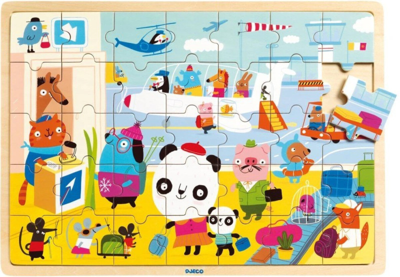 DJECO Dřevěné puzzle Letiště 35 dílků