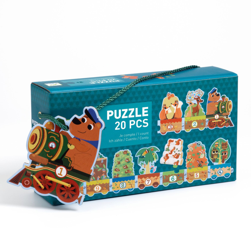 DJECO Puzzle Vlak se zvířátky a čísly 20 dílků