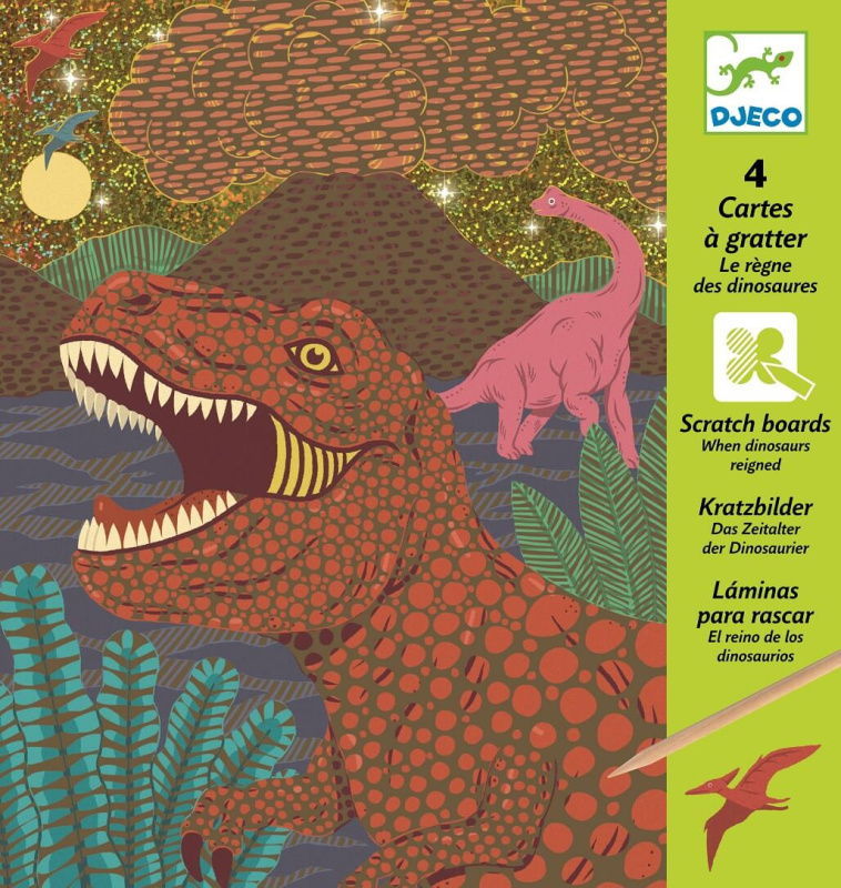DJECO Škrabací obrázky Dinosauři 4ks