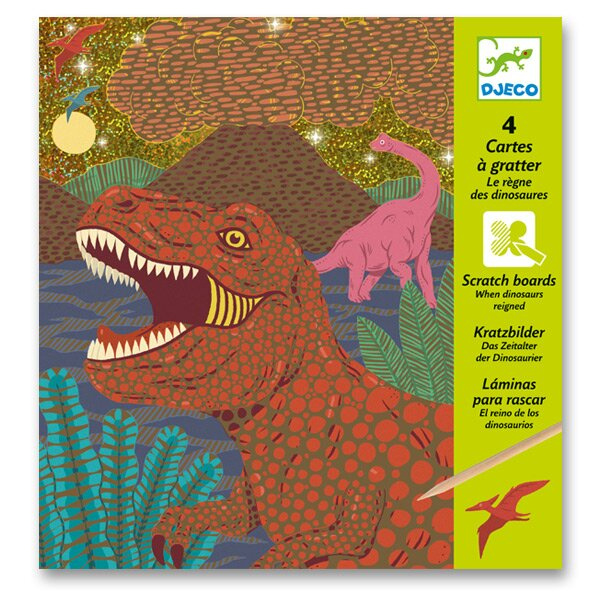 DJECO Škrabací obrázky Dinosauři 4ks
