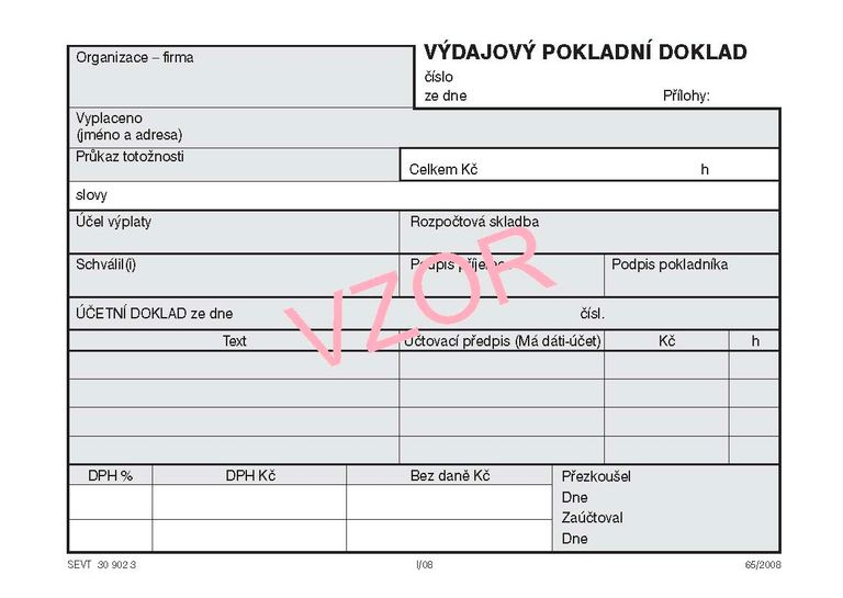 Výdajový pokladní doklad samopropis