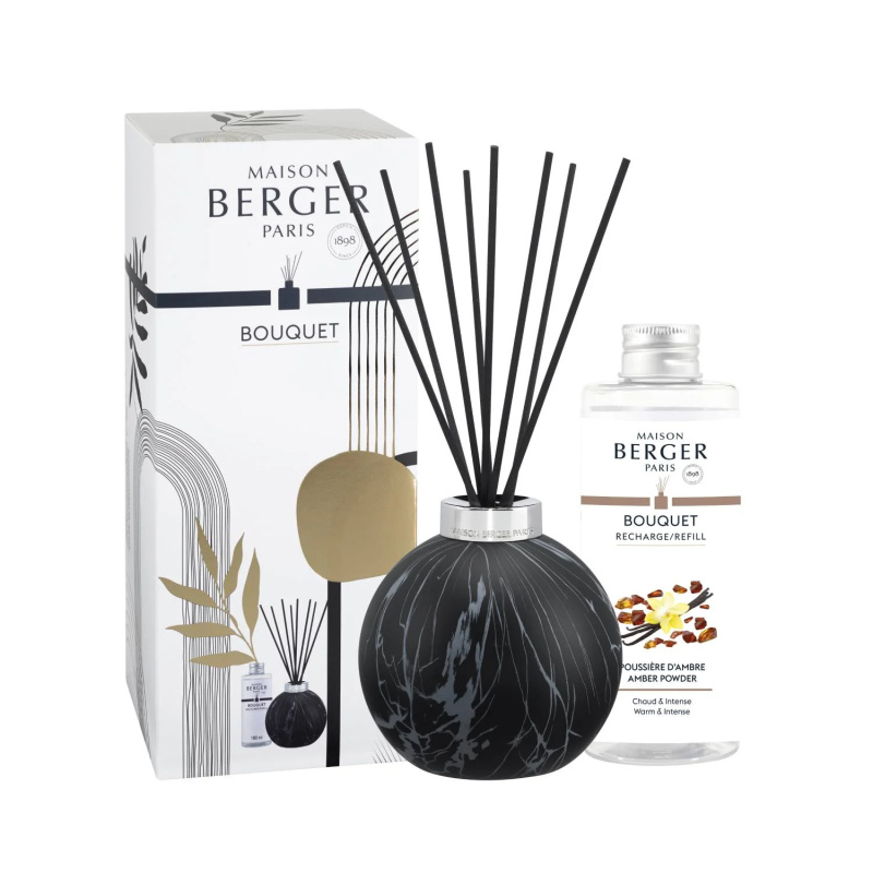 Maison Berger Paris Aroma difuzér Marbure, černý + náplň Ambrový prach 180 ml 7770