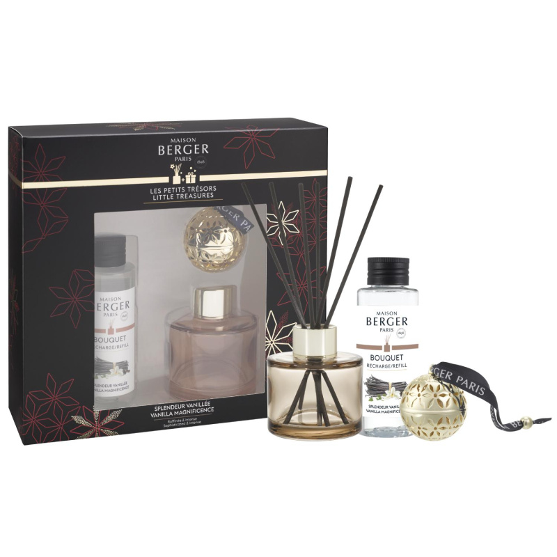 Maison Berger Paris Dárková sada: aroma difuzér s náplní 90 ml + vonná ozdoba Pomander, Velkolepá vanilka 7858