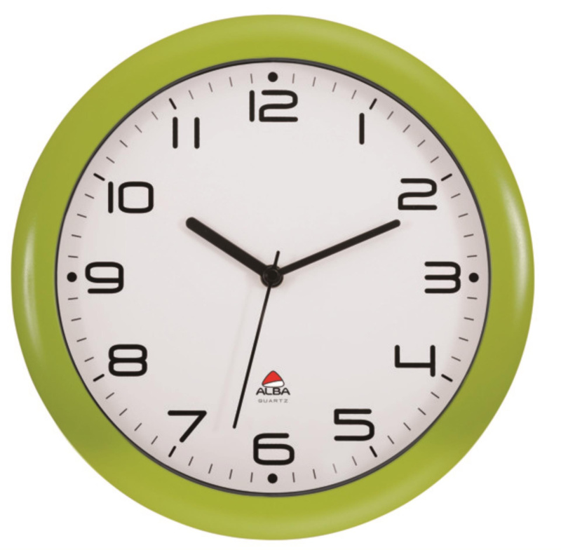 Alba France Nástěnné hodiny Hornew- plastové, průměr 30 cm, světle zelené