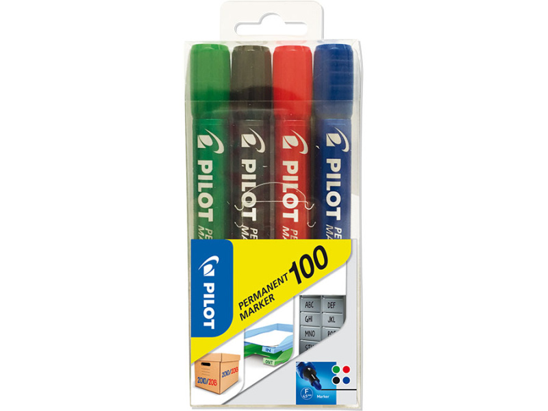 Permanentní popisovač Pilot 100, kulatý hrot - 4 barvy