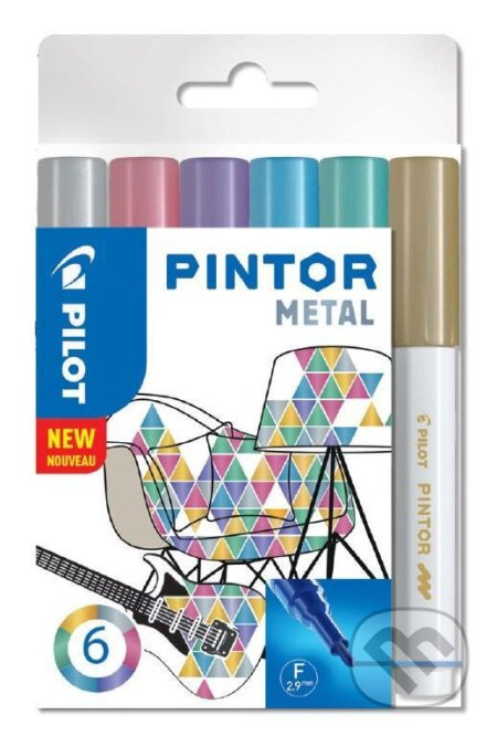 Sada 6 kusov akrylových popisovačov Pintor, (F) tenký, mix metalických farieb
