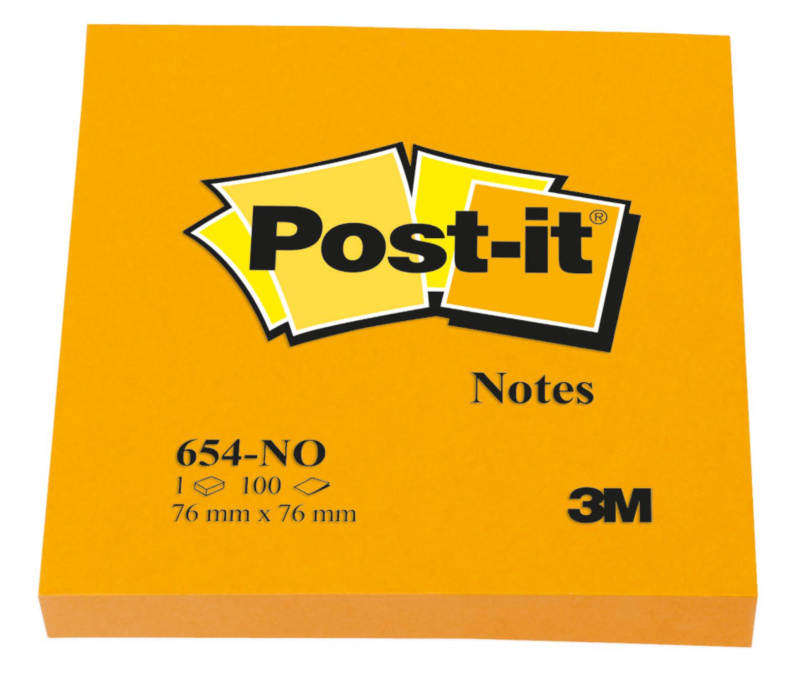 3M Post-it 654PO - samolepicí bloček - 76 x 76 mm, 100 l., oranžový