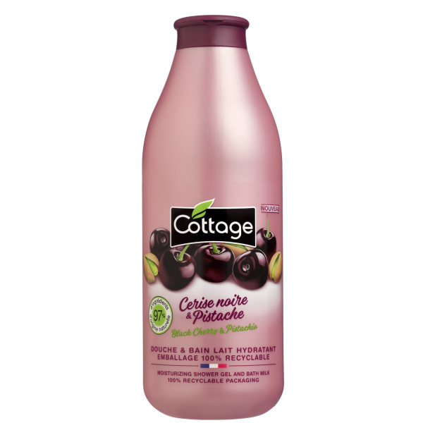 Cottage Moisturizing Shower Gel & Bath Milk - Black Cherry & Pistachio sprchový gel a mléko do koupele 97% přírodní 750 ml