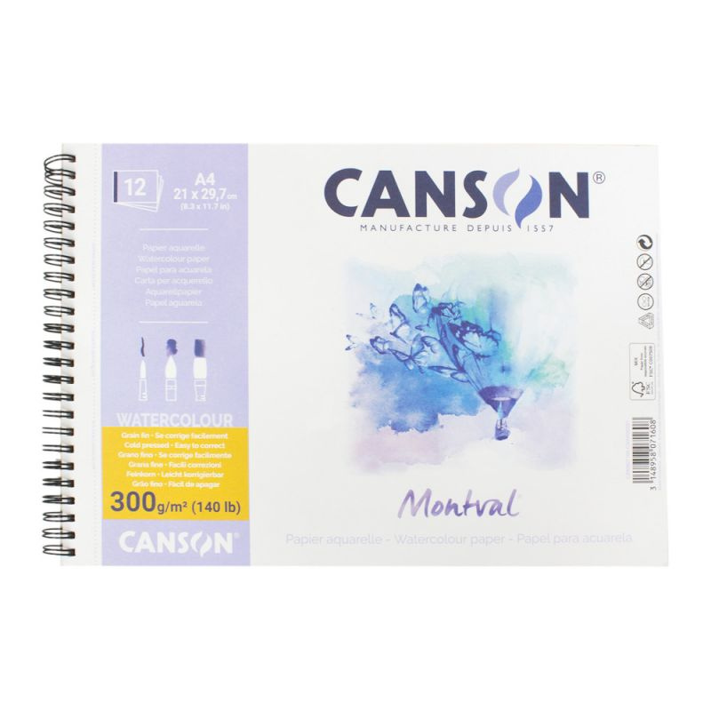 Skicák na akvarel Montval (300g/m2, 12 listů) A4 s kroužkovou vazbou