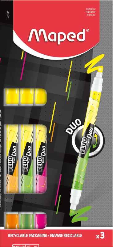 Zvýrazňovač Maped Fluo Peps Duo Neon sada, 3 ks Maped