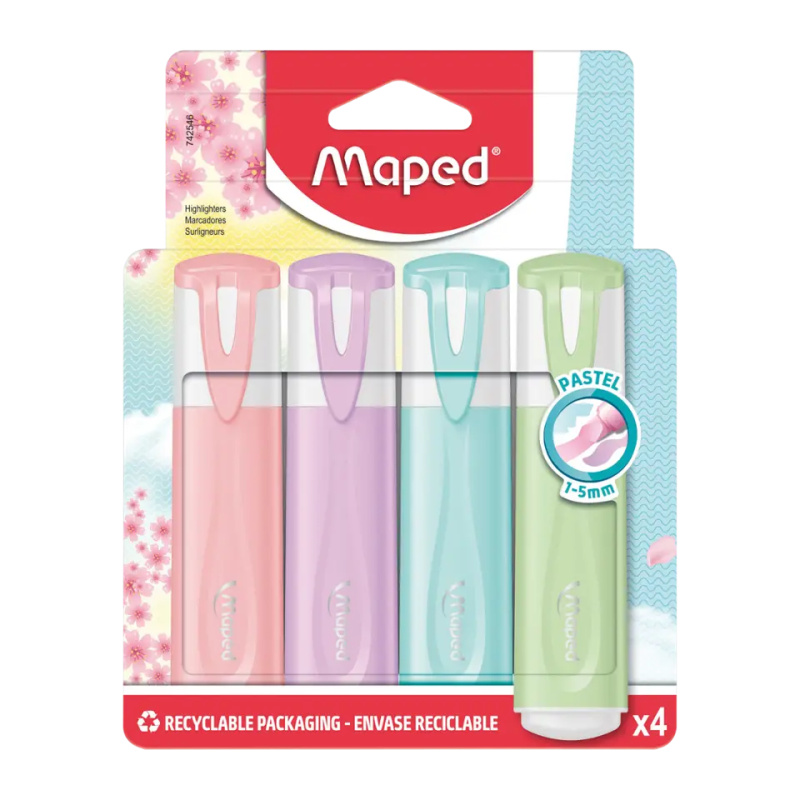 Pastelové zvýrazňovače Maped Fluo Peps - sada 4 ks
