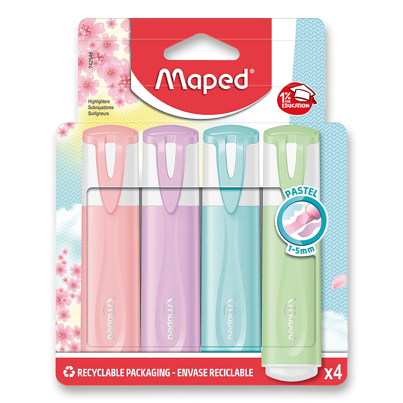 Pastelové zvýrazňovače Maped Fluo Peps - sada 4 ks