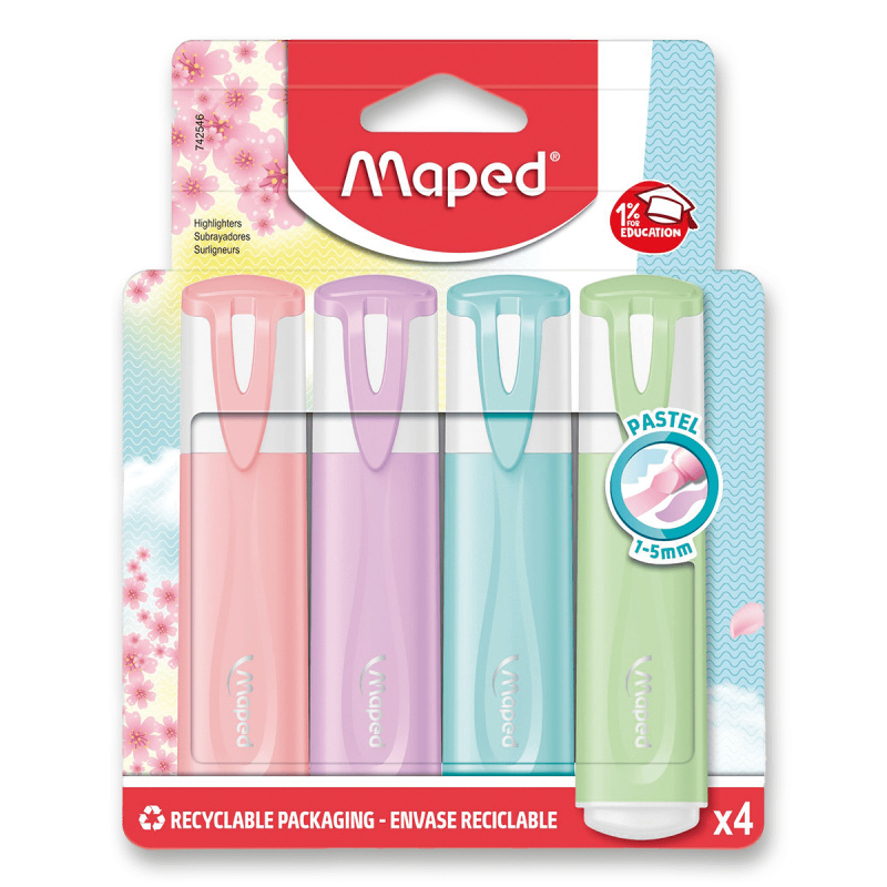 Pastelové zvýrazňovače Maped Fluo Peps - sada 4 ks